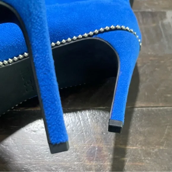 Bar lll Blue Suede Melanay Pointy Heeled Beaded Bootie Sz 8 - Picture 10 of 13